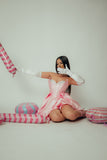 Pink A Line Sweetheart Corset Mini Party Dress with Bows