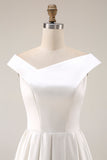 Simple White Off the Shoulder A Line Midi Engagement Dress