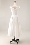 Simple White Off the Shoulder A Line Midi Engagement Dress