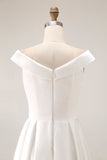 Simple White Off the Shoulder A Line Midi Engagement Dress