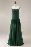 Light Blue Strapless Ruched Maxi Bridesmaid Dress