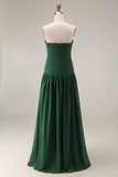 Light Blue Strapless Ruched Maxi Bridesmaid Dress