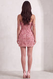 Pink Floral Sparkly Beaded Corset Short Cocktail Dress