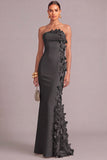 White Mermaid Strapless Maxi Formal Dress with 3D Flower
