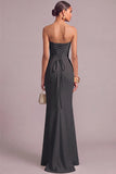 White Mermaid Strapless Maxi Formal Dress with 3D Flower