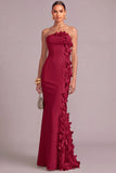 White Mermaid Strapless Maxi Formal Dress with 3D Flower