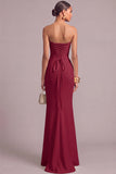 White Mermaid Strapless Maxi Formal Dress with 3D Flower