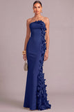 White Mermaid Strapless Maxi Formal Dress with 3D Flower