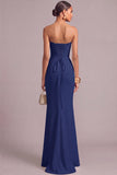 White Mermaid Strapless Maxi Formal Dress with 3D Flower