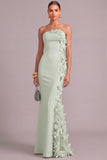 White Mermaid Strapless Maxi Formal Dress with 3D Flower