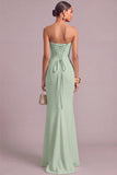 White Mermaid Strapless Maxi Formal Dress with 3D Flower