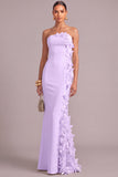 White Mermaid Strapless Maxi Formal Dress with 3D Flower