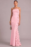 White Mermaid Strapless Maxi Formal Dress with 3D Flower