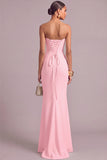 White Mermaid Strapless Maxi Formal Dress with 3D Flower