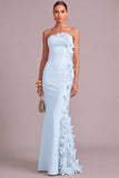 White Mermaid Strapless Maxi Formal Dress with 3D Flower