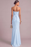 White Mermaid Strapless Maxi Formal Dress with 3D Flower