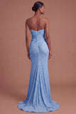 Sweetheart Beaded Mermaid Ruched Long Prom Dress with Slit