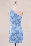 Yellow Floral Bodycon One Shoulder Short Cocktail Party Dress