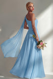 Burgundy One Shoulder Backless Ruched Long Bridesmaid Dress with Slit