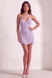 Sparkly Pink Beaded Bodycon Floral Short Cocktail Dress