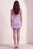Sparkly Pink Beaded Bodycon Floral Short Cocktail Dress