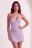 Sparkly Pink Beaded Bodycon Floral Short Cocktail Dress