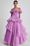 Dark Navy Ball Gown Tulle Tiered Maxi Formal Dress with Ruffles