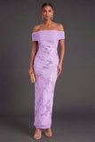 Blue Floral Sheath Appliqued Long Wedding Guest Dress