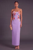 Light Yellow Floral Sheath Strapless Long Wedding Guest Dress