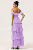 Dark Green Tiered A Line Maxi Bridesmaid Dress