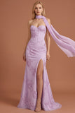 Yellow Floral Embroidered Mermaid Corset Long Prom Dress with Slit