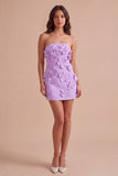 Hot Pink Floral Bodycon Strapless Short Cocktail Dress