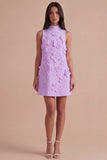 A Line Hot Pink Floral Appliqued Short Cocktail Dress