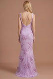 Yellow Beaded Floral Mermaid Appliqued Long Prom Dress