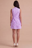 A Line Hot Pink Floral Appliqued Short Cocktail Dress