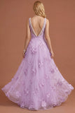 Sparkly Beaded Yellow A Line Square Neck Floral Appliqued Long Prom Dress