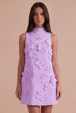 A Line Hot Pink Floral Appliqued Short Cocktail Dress