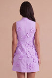 A Line Hot Pink Floral Appliqued Short Cocktail Dress