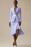 Ivory 2 Piece Peak Lapel Satin Bodycon Midi Business Suits