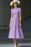 Lilac Bateau Neck A Line Midi Satin Work Dress