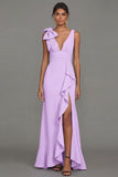 Dark Green Mermaid Ruffled V Neck Long Formal Dress with Slit