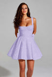 Sparkly Ivory A Line Square Neck Sequin Little White Dress with Bow
