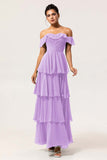 Dark Green Tiered A Line Maxi Bridesmaid Dress