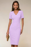 Navy Bodycon V Neck Short Sleeves Midi Work Dress