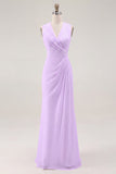 White Sheath V-Neck Ruched Maxi Chiffon Rehearsal Dinner Dress