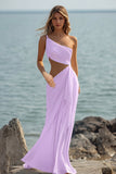 White Chiffon Sheath Cut-Out Maxi Rehearsal Dinner Dress