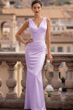 Ivory Mermaid Ruched V-Neck Long Wedding Reception Dress