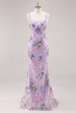 Pink Sparkly Beaded Floral Mermaid Long Prom Dress