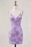 Fuchsia Floral Bodycon Short Cocktail Party Dress