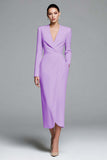 Simple Ivory Satin Sheath V-Neck Long Sleeves Work Dress